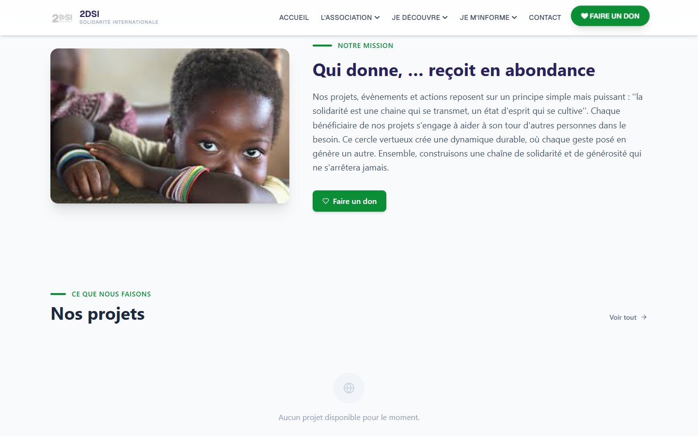 The mission section of the home page.