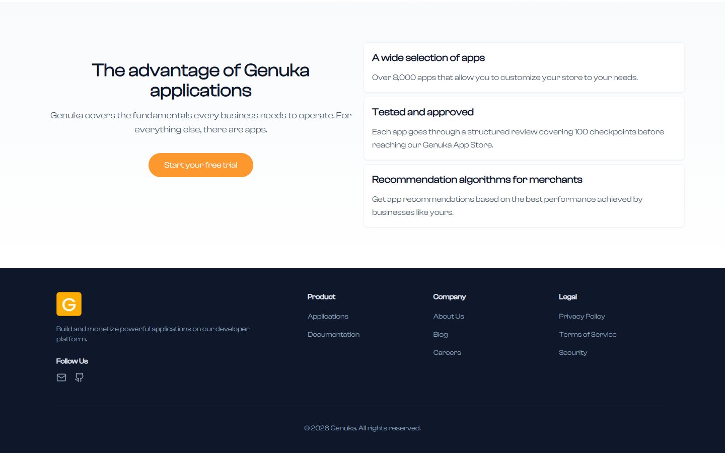The advantages of Genuka applications, as presented to merchants.