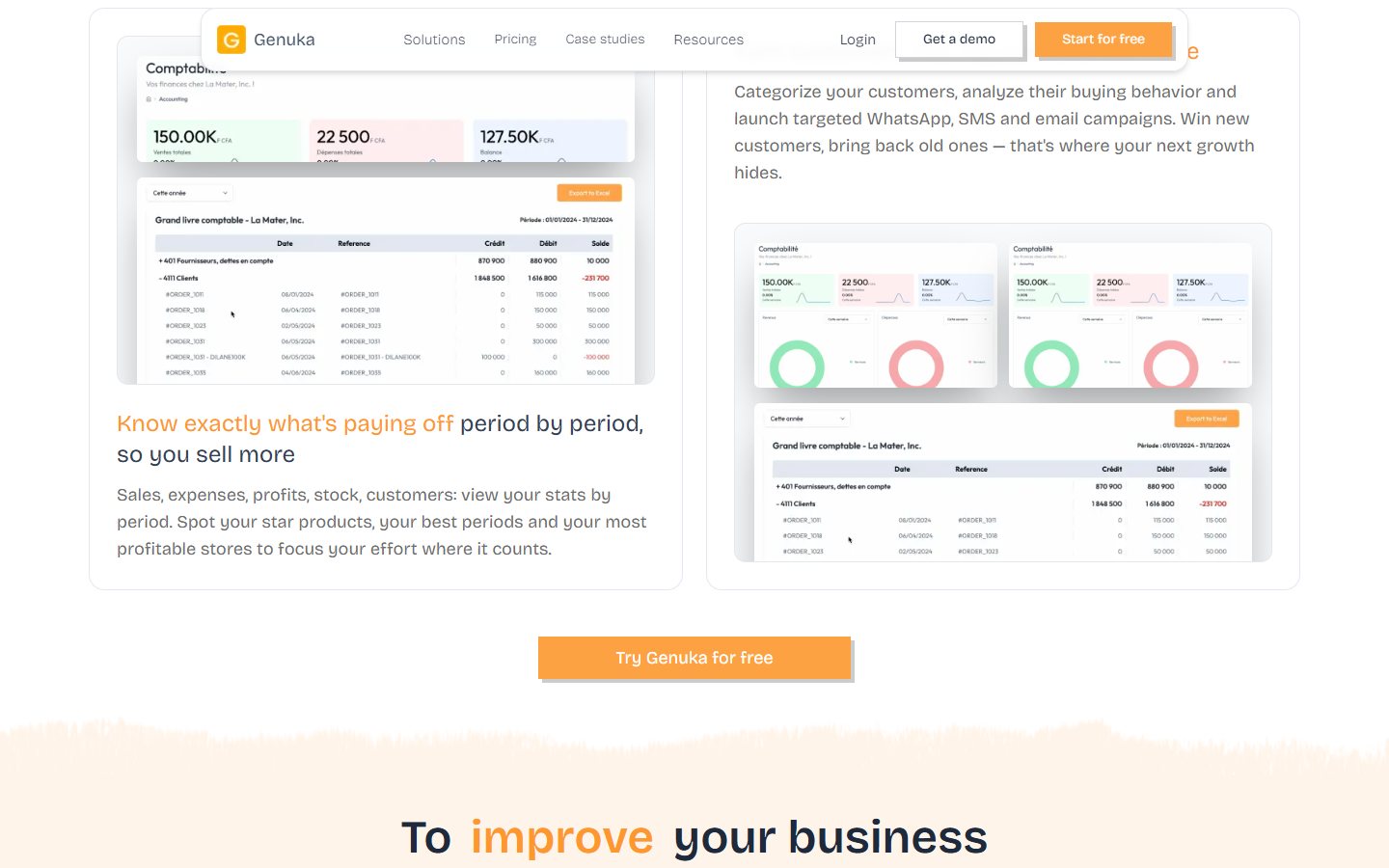 Customer segmentation and period-by-period sales reports.